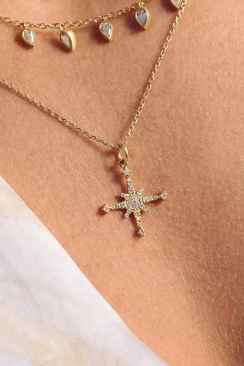 14kt Yellow Gold Mini Diamond Stella Star Necklace