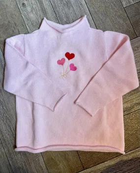 A Soft Idea Roll Neck Sweater in Pink with Heart Trio