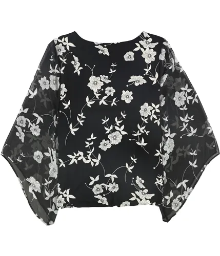 Alfani Womens Floral Bell Sleeve Pullover Blouse