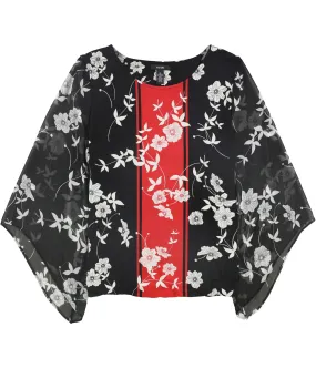 Alfani Womens Floral Bell Sleeve Pullover Blouse