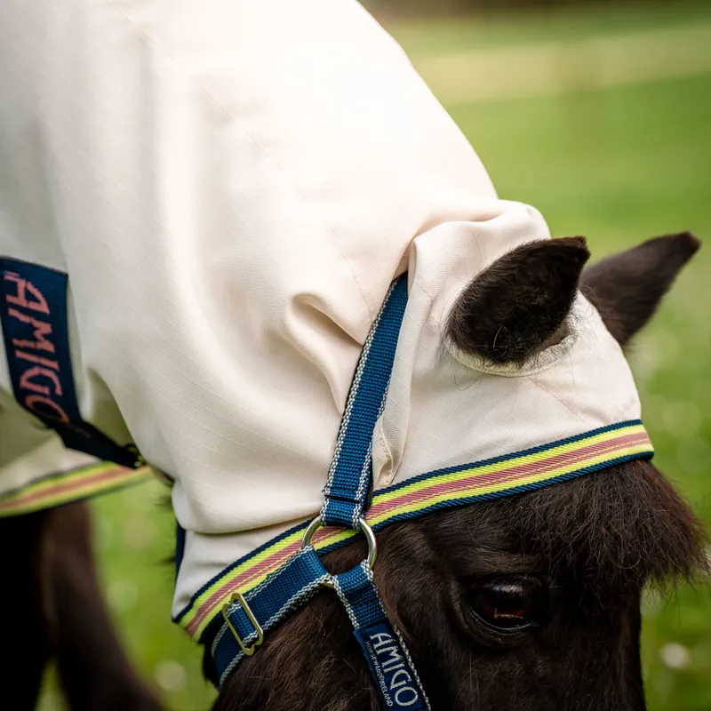 Amigo Petite Ripstop Hoody Combo Neck Fly Rug - Chalk/Navy/Rose