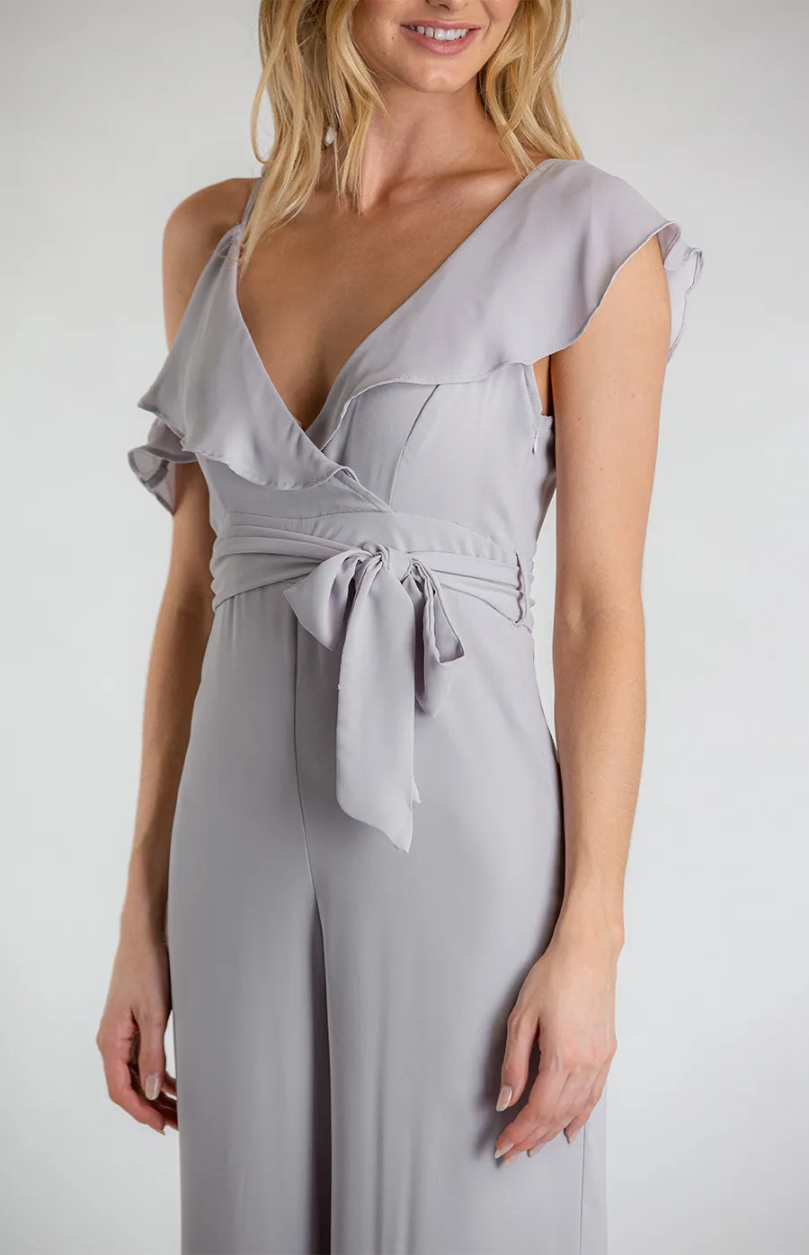 Asymmetrical Neckline Jumpsuit with Self Fabric Belt (SJP432A) 