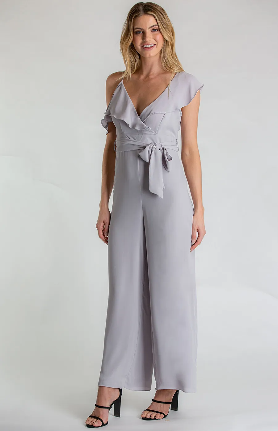 Asymmetrical Neckline Jumpsuit with Self Fabric Belt (SJP432A) 