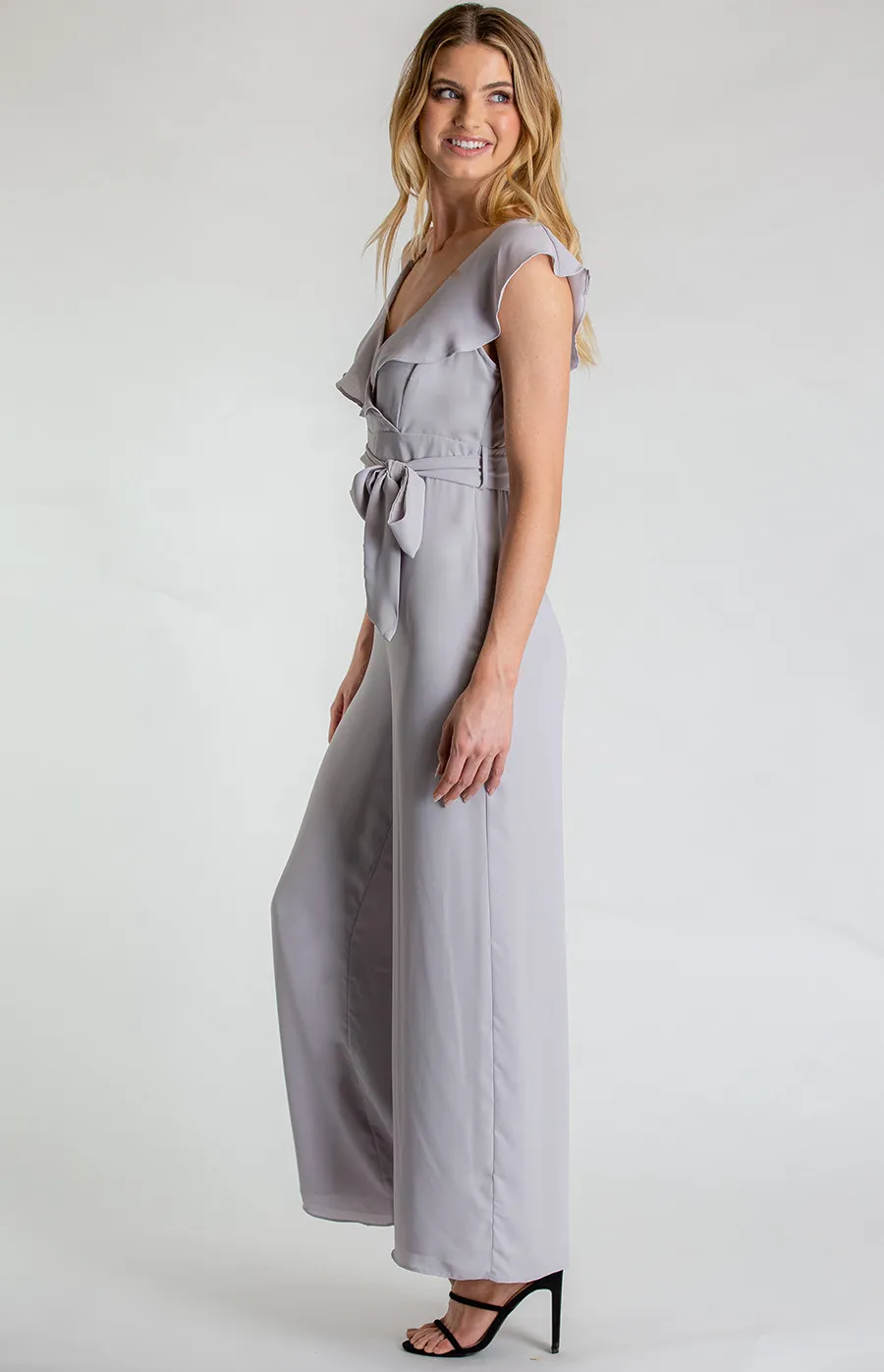 Asymmetrical Neckline Jumpsuit with Self Fabric Belt (SJP432A) 