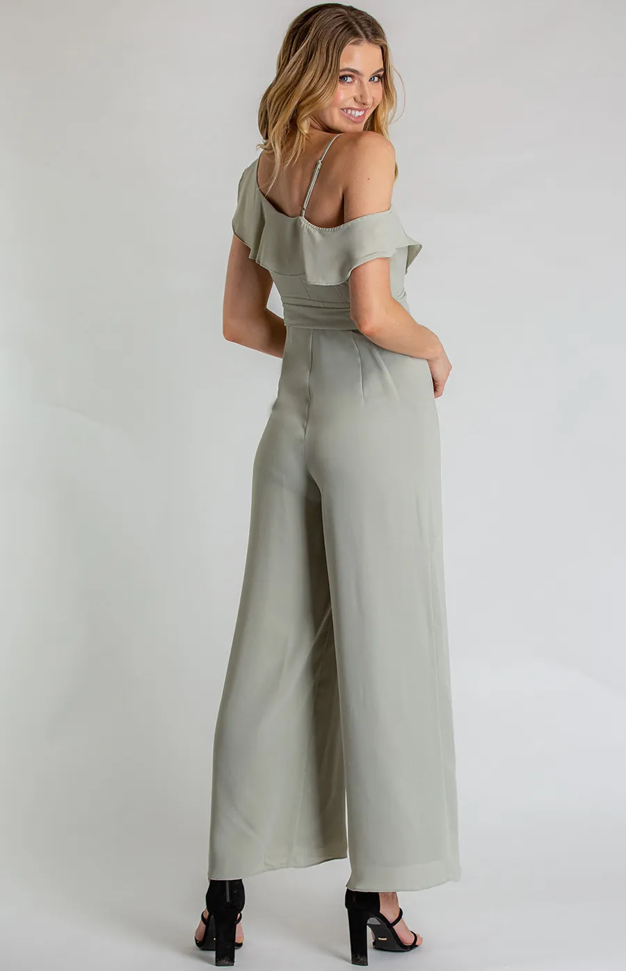 Asymmetrical Neckline Jumpsuit with Self Fabric Belt (SJP432A) 