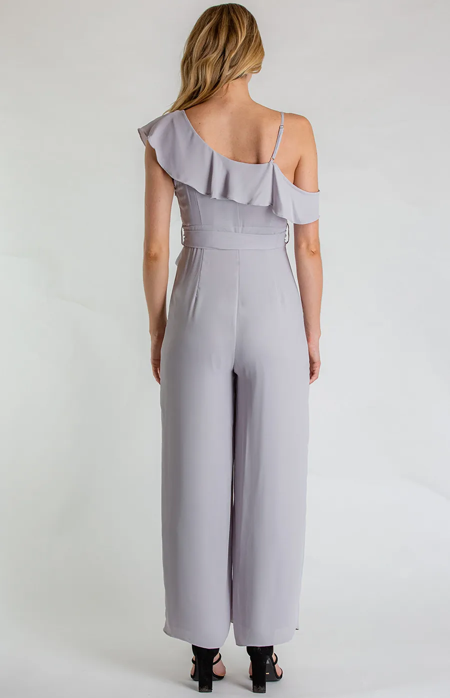 Asymmetrical Neckline Jumpsuit with Self Fabric Belt (SJP432A) 