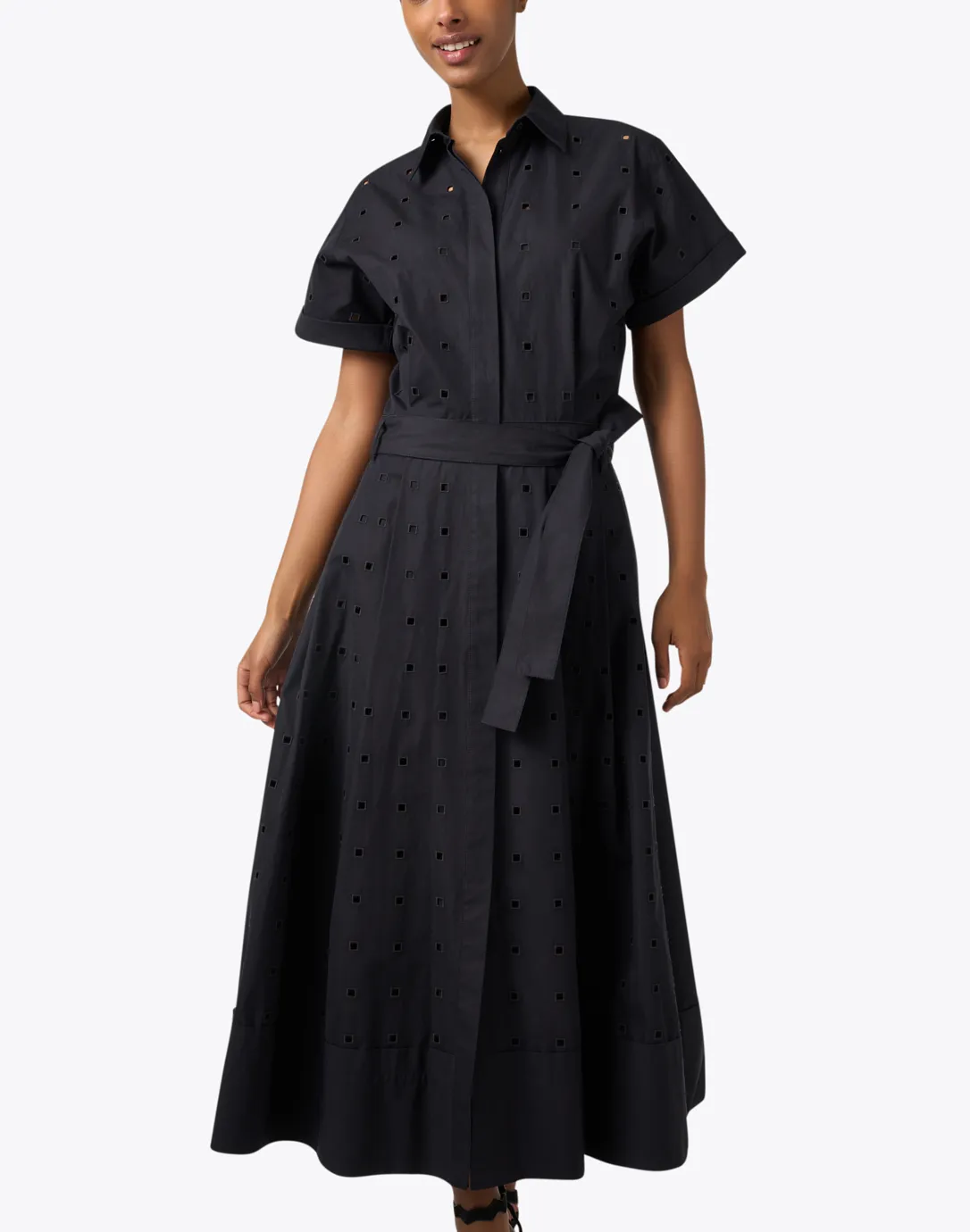 Black Eyelet Cotton Shirt Dress