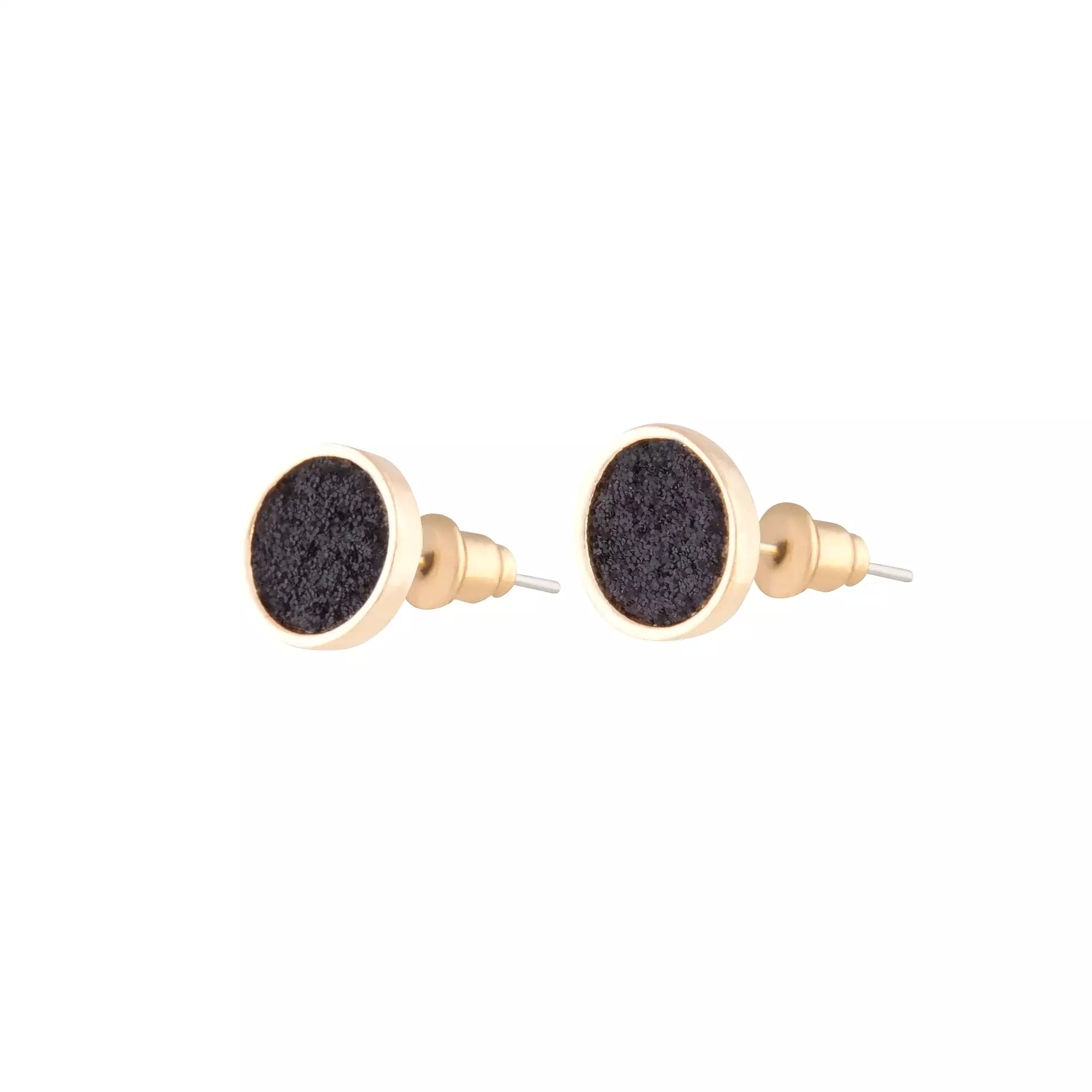 Black Gold Mini Round Glitter Stud Earrings