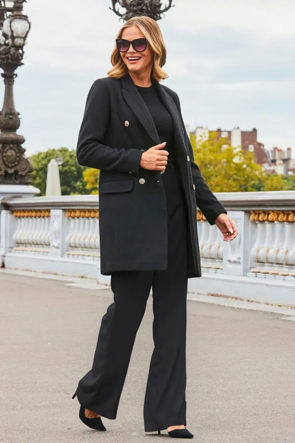 Black Wool Mix Double Breasted Coat