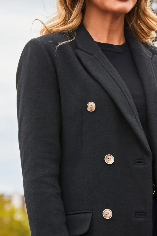 Black Wool Mix Double Breasted Coat