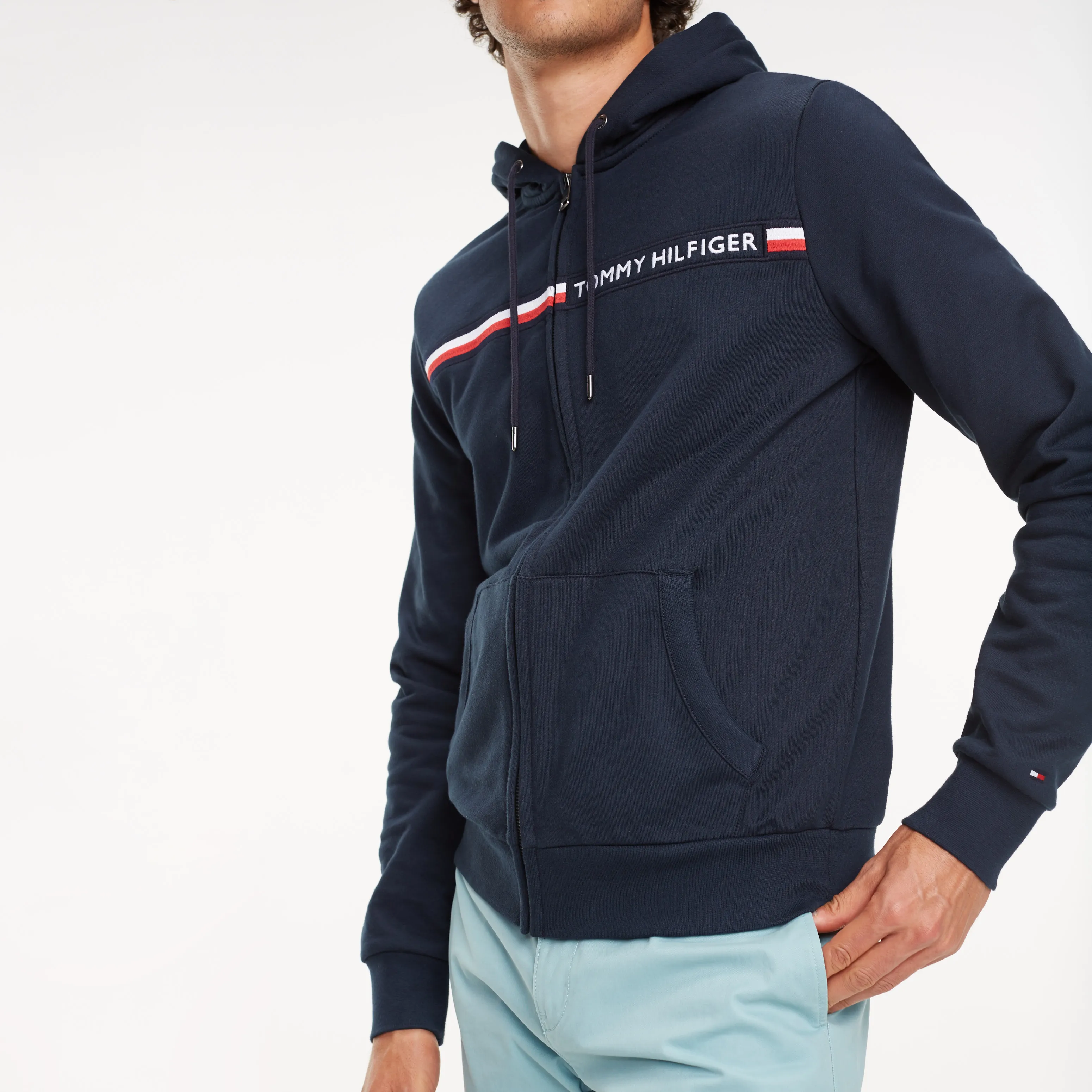 Blue Signature Tape Zip-Thru Hoody | Heavyweight Knits | Tommy Hilfiger