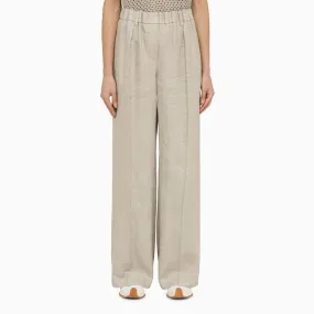 BRUNELLO CUCINELLI Light Grey Linen Palazzo Trousers for Women - Elastic Waistband, Pockets, Belt Loops