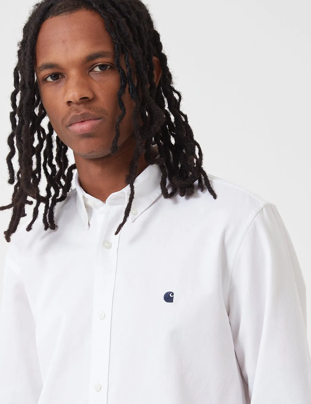 Carhartt-WIP L/S Madison Shirt - White/Dark Navy