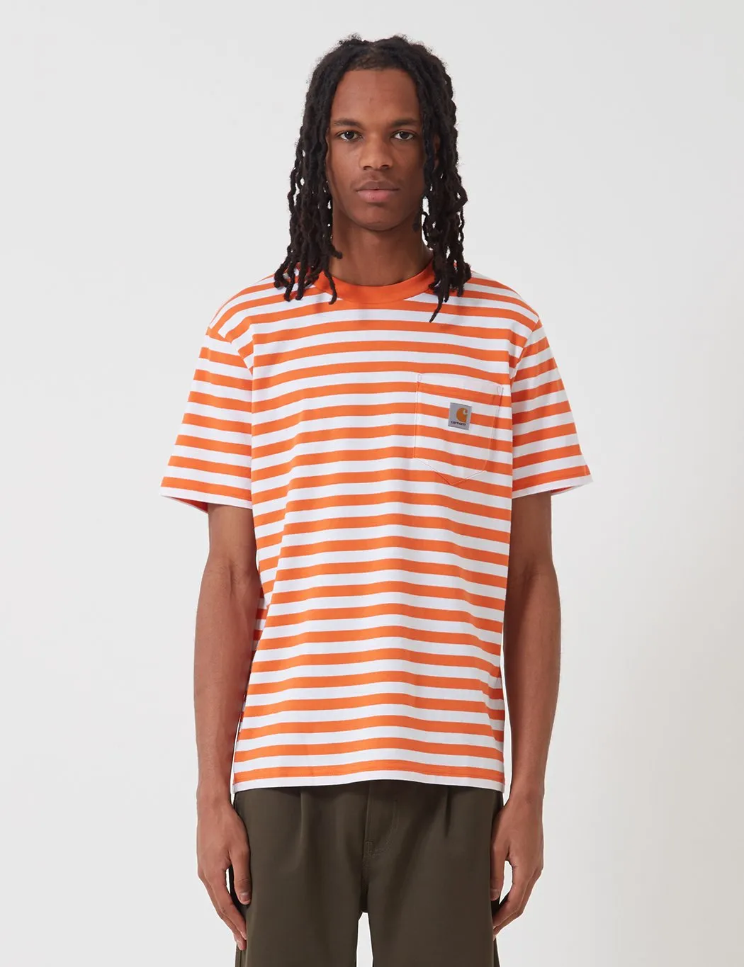 Carhartt-WIP Scotty Pocket T-Shirt (Stripe) - Clockwork Orange/White