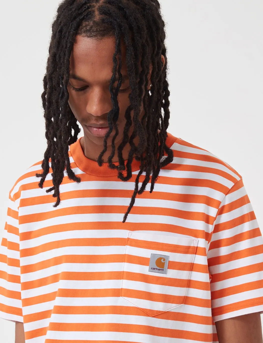 Carhartt-WIP Scotty Pocket T-Shirt (Stripe) - Clockwork Orange/White