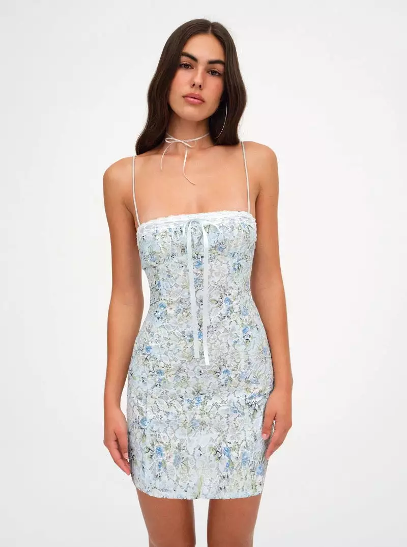 Claire Lace Mini Dress in Blue