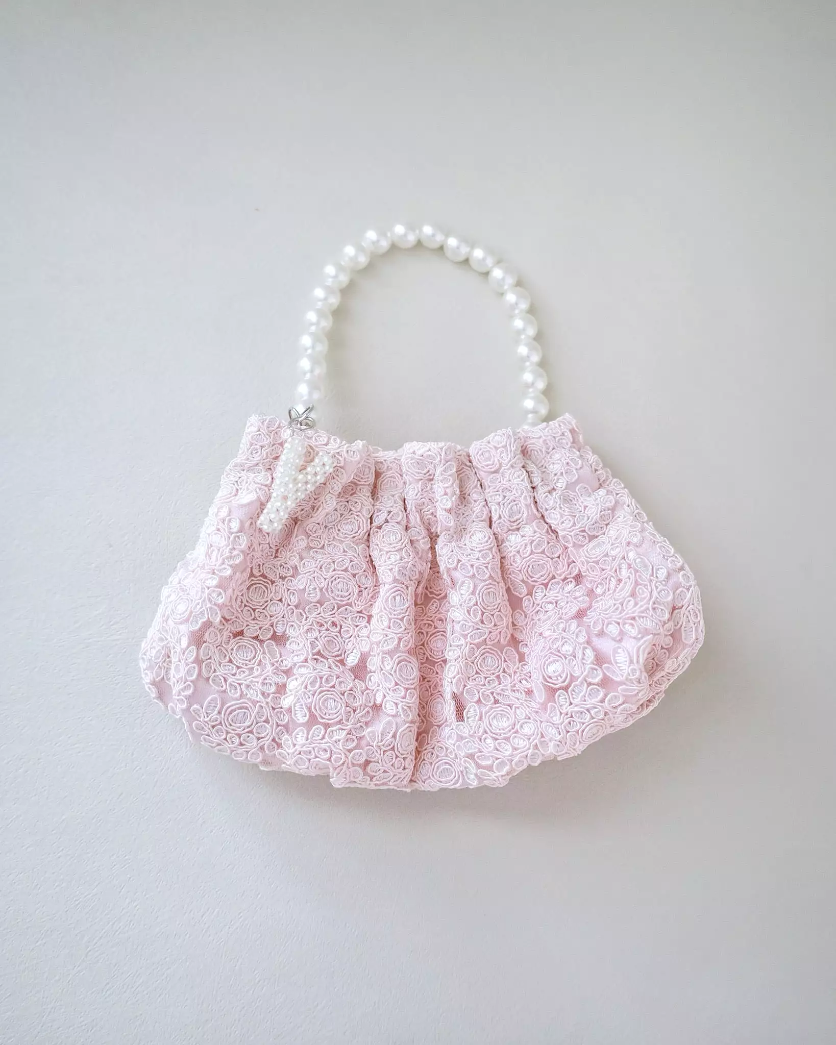 Cleo Pearl Lace Mini Pouch with Pearl Initial