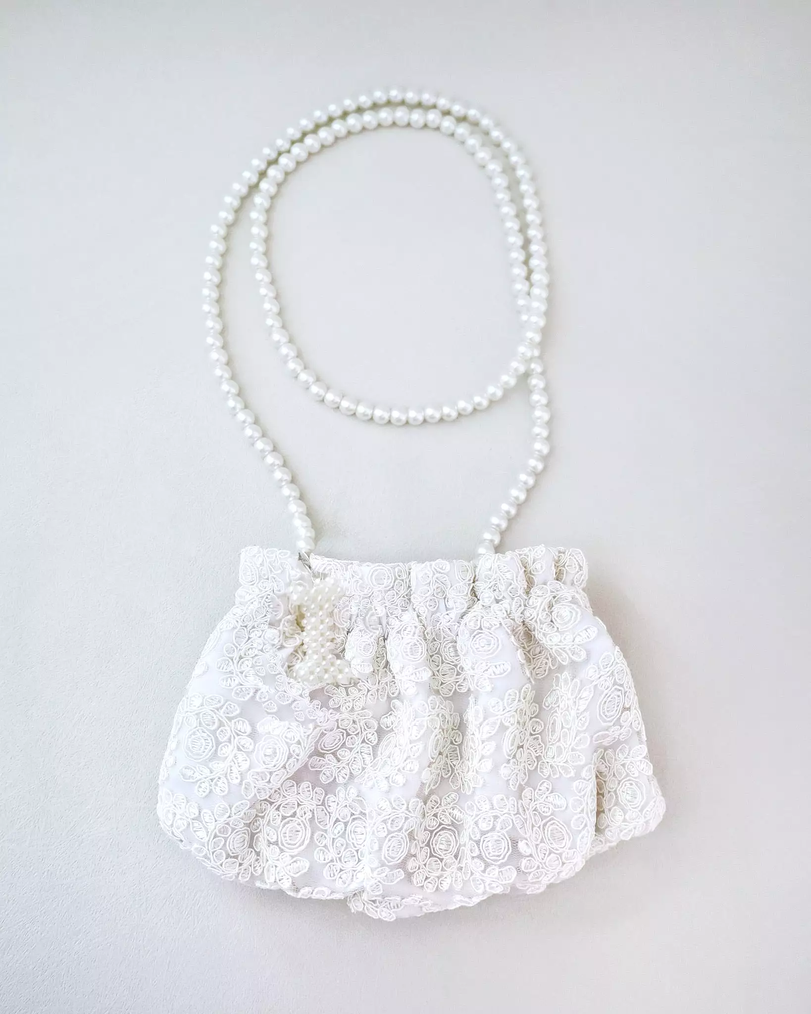 Cleo Pearl Lace Mini Pouch with Pearl Initial