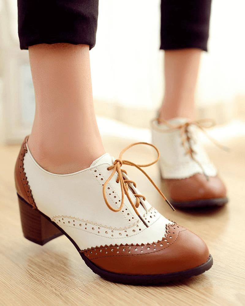 Color-Blocking Lace-up Block Heels