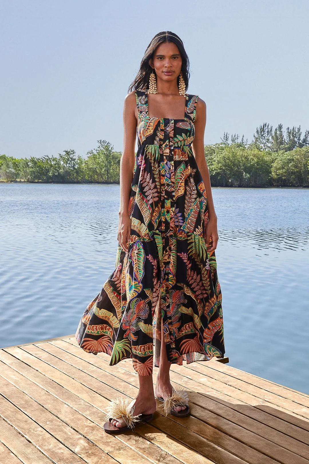 Cool Foliage Black Sleeveless Maxi Dress {Farm Rio}