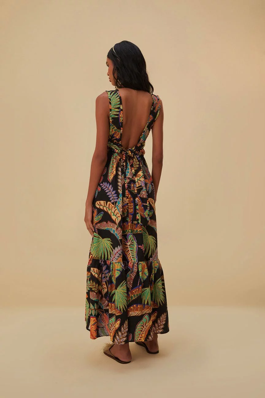 Cool Foliage Black Sleeveless Maxi Dress {Farm Rio}