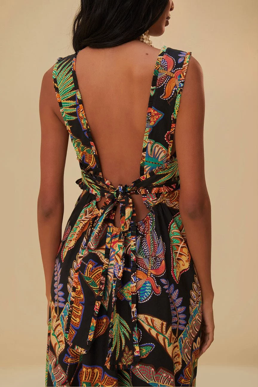 Cool Foliage Black Sleeveless Maxi Dress {Farm Rio}