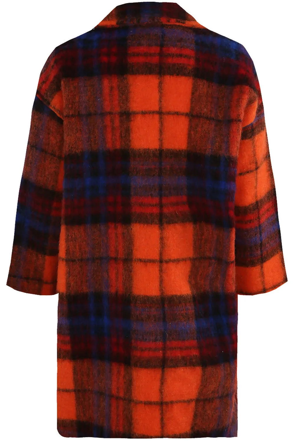 Coral Tartan Check Wool Blend Coat