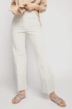 Cotton Pant with Lurex Cuffs in Parchment