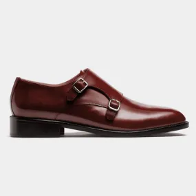 Double Monk shoes in burgundy leather