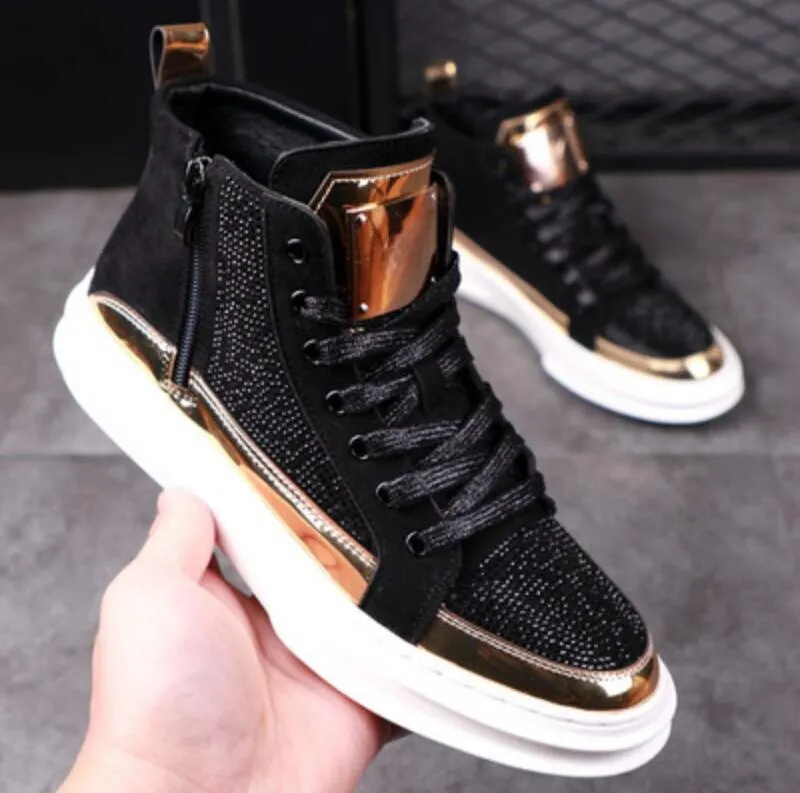 Elegant Fashion Men's Solid Heigh Increasing Massage Flat Hi Top Shoes