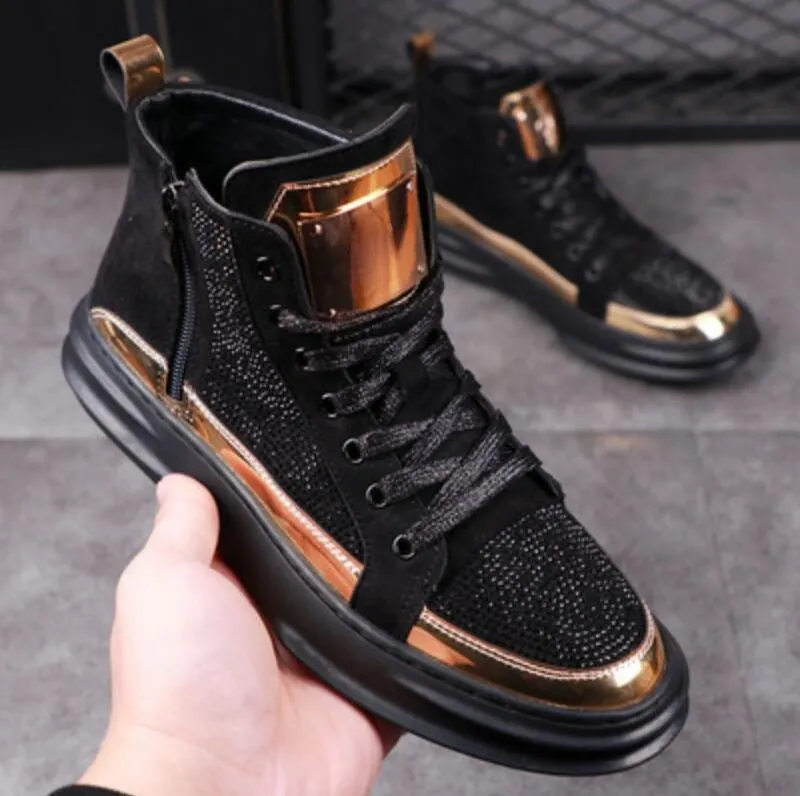 Elegant Fashion Men's Solid Heigh Increasing Massage Flat Hi Top Shoes