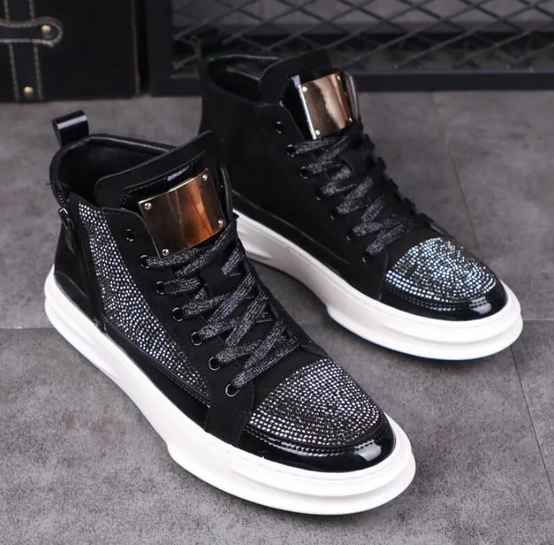 Elegant Fashion Men's Solid Heigh Increasing Massage Flat Hi Top Shoes