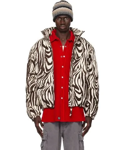 ERL CLOTHING Black & White Zebra Quilted Puffer Jacket