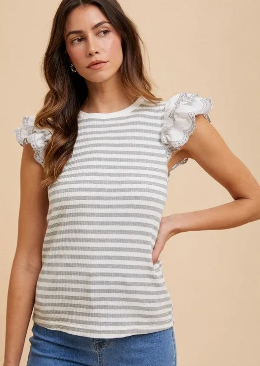 FINAL SALE - Eyelet Double Ruffle Knit Top - 2 Colors!