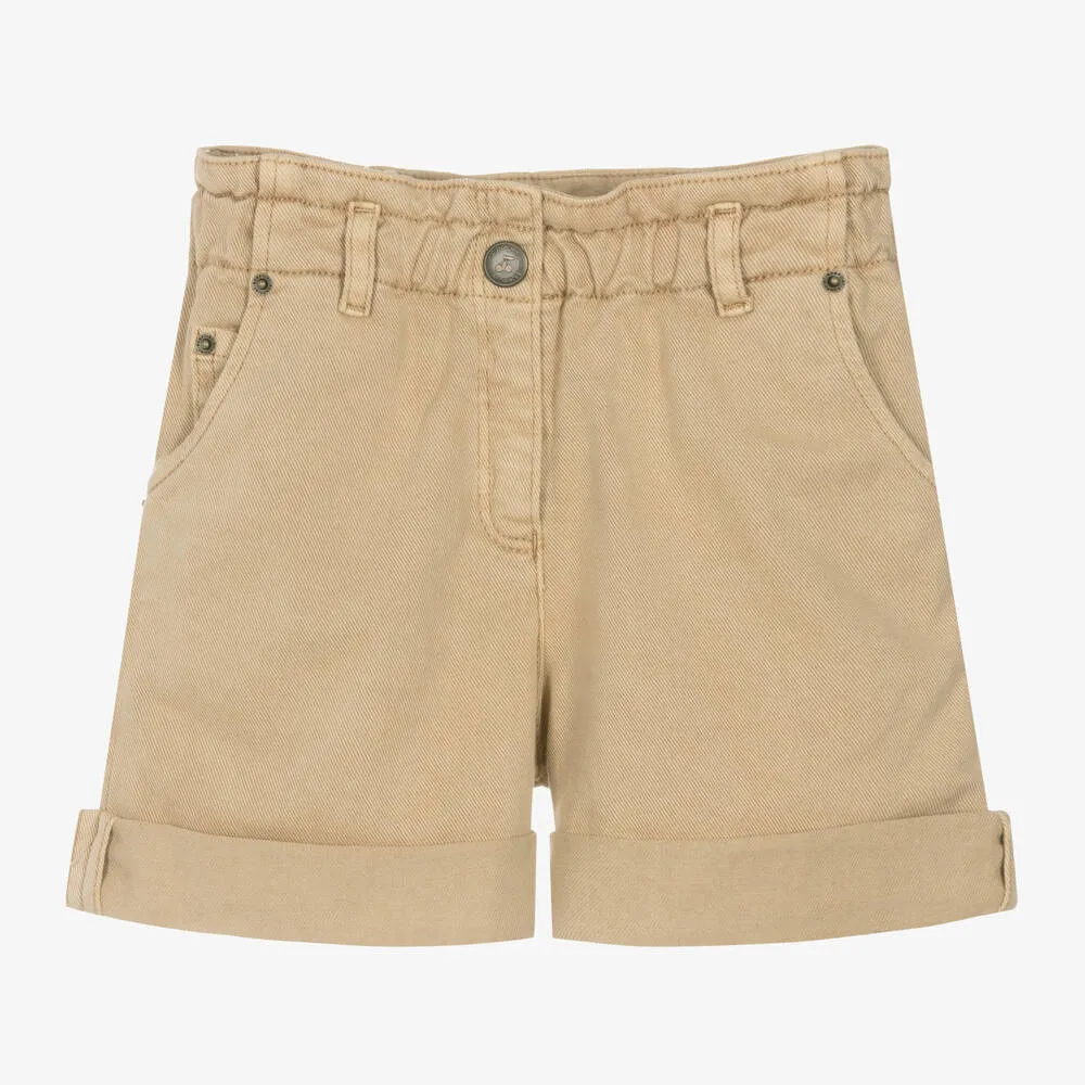 Girls Beige Cotton Twill Shorts