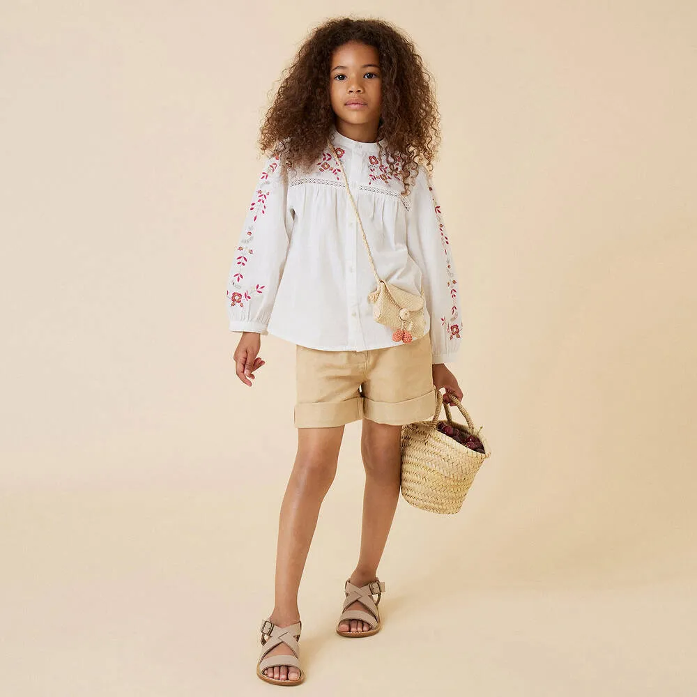 Girls Beige Cotton Twill Shorts