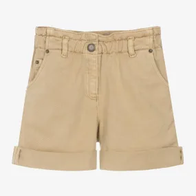 Girls Beige Cotton Twill Shorts