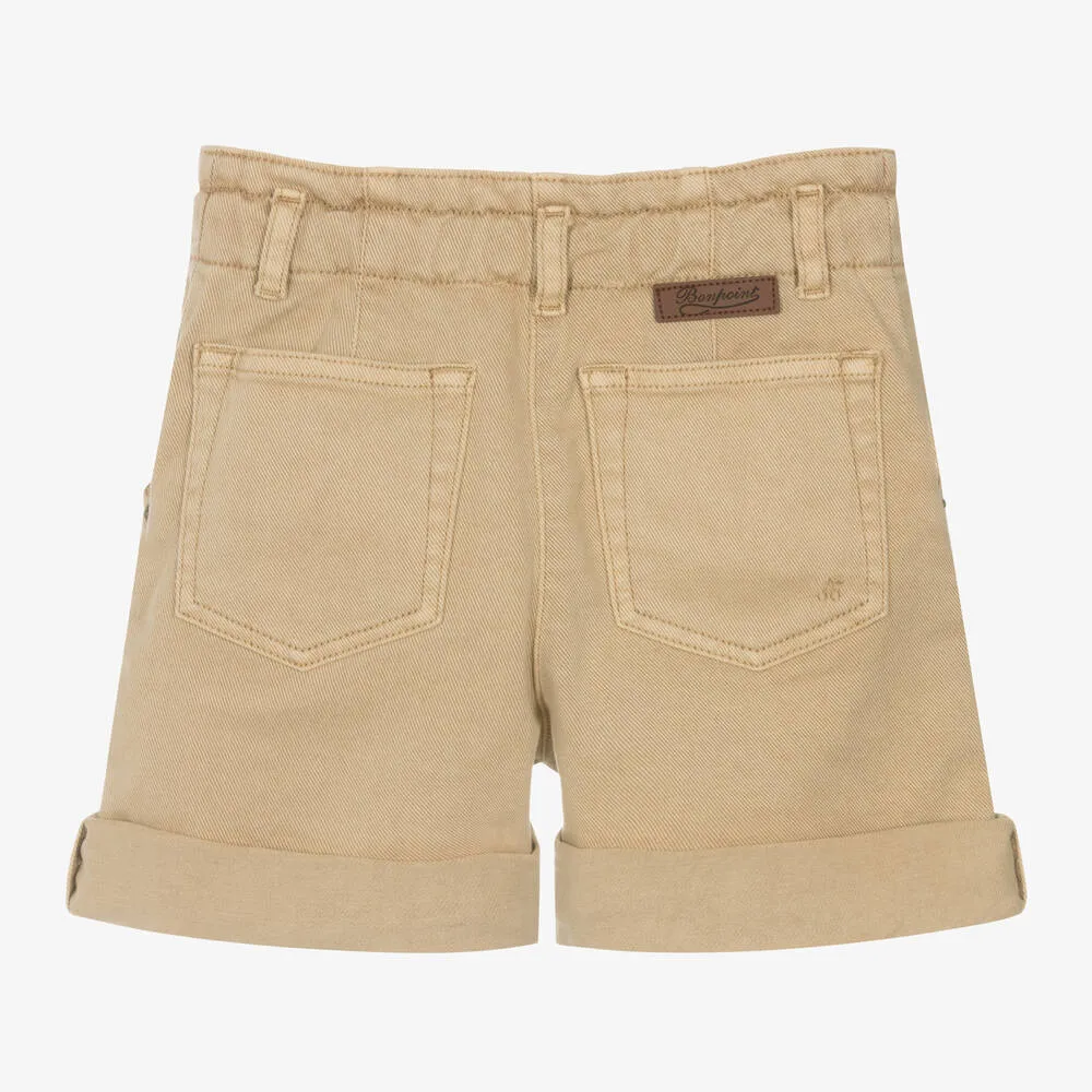 Girls Beige Cotton Twill Shorts