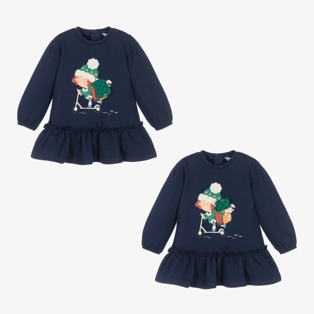 Girls Blue Cotton Jersey Bunny Dress