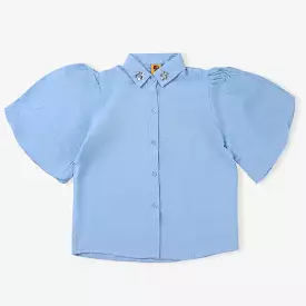 Girls Cotton Casual Crushed Top-Blue