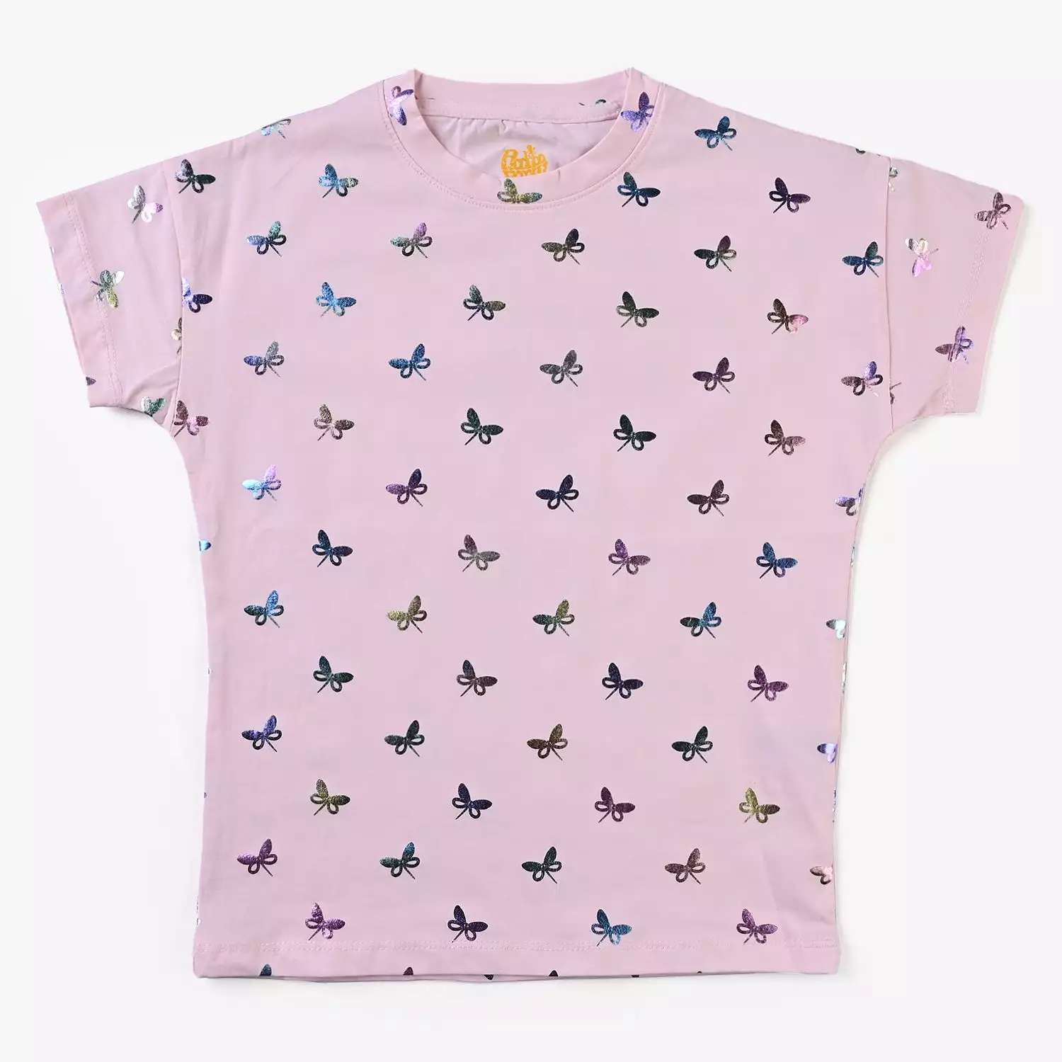 Girls Cotton Jersey T-Shirt H/S Butterflies-Light Pink