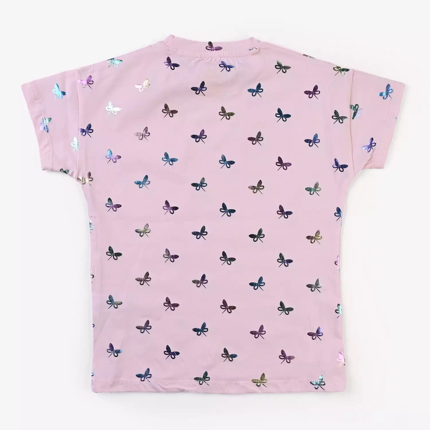 Girls Cotton Jersey T-Shirt H/S Butterflies-Light Pink