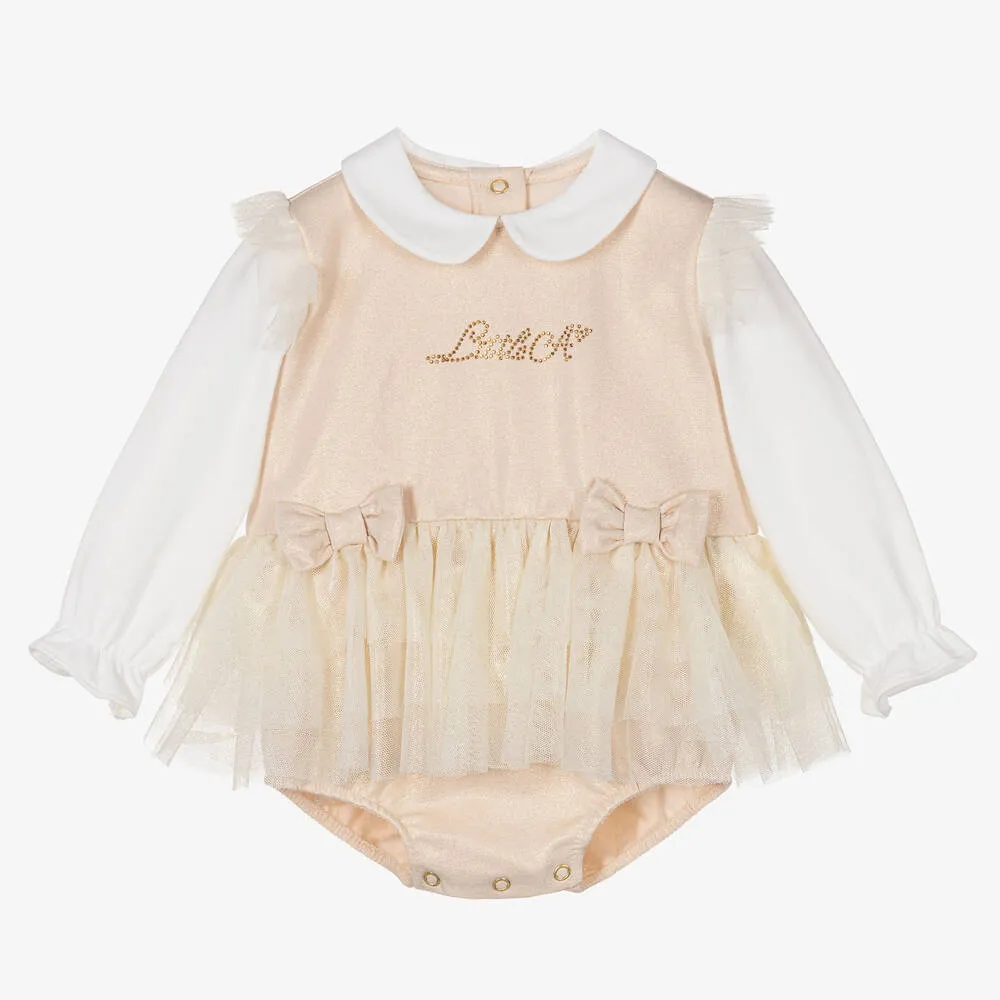 Girls Gold Cotton & Tulle Shortie