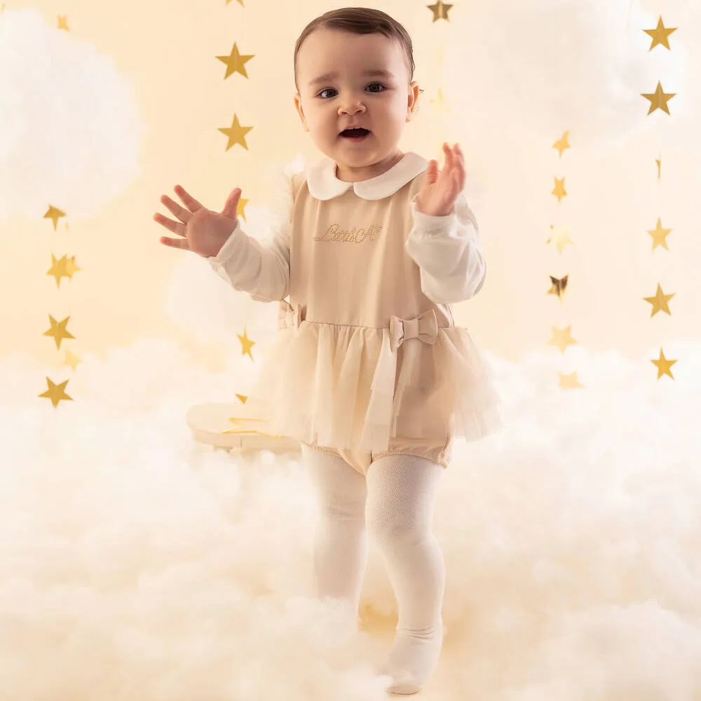 Girls Gold Cotton & Tulle Shortie