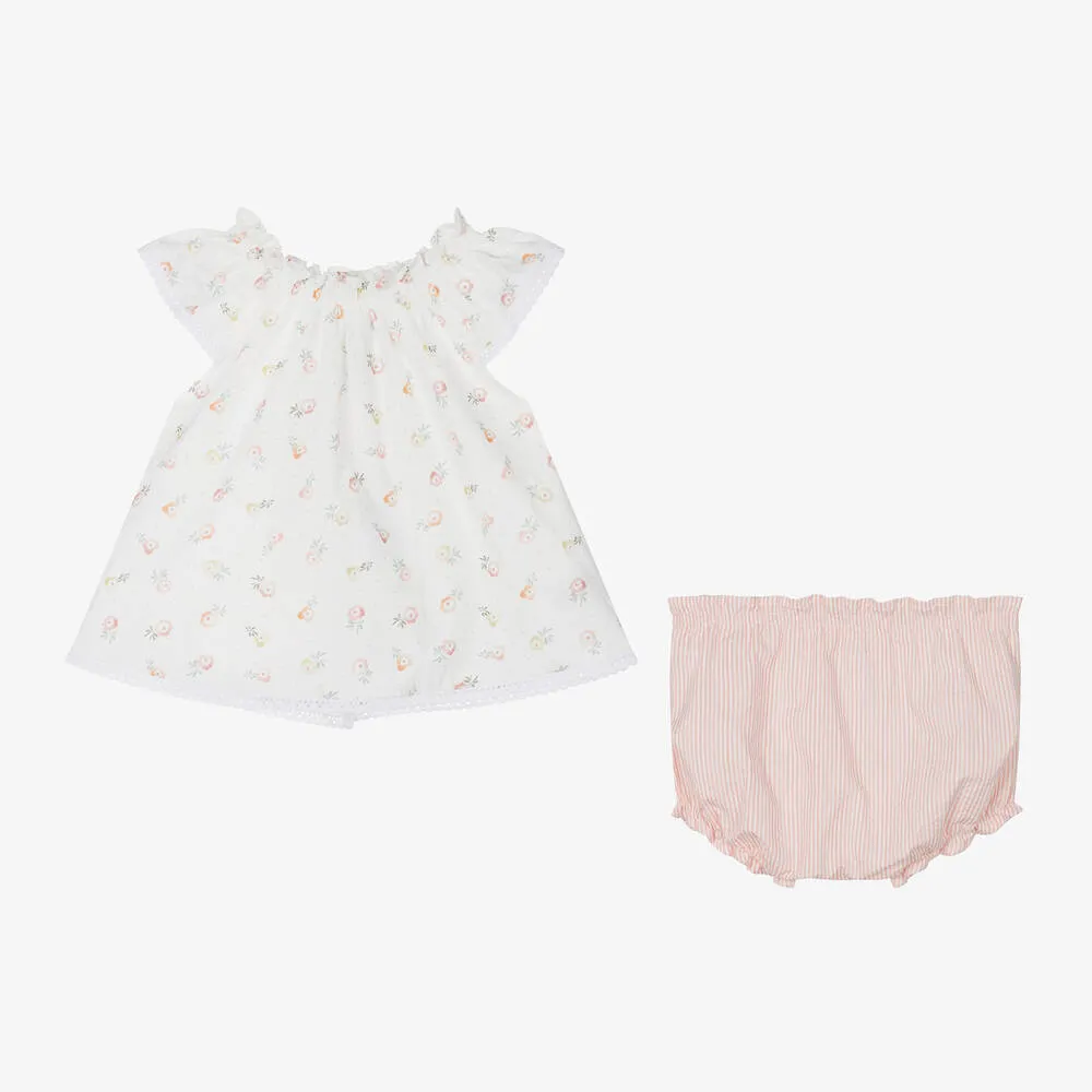 Girls Ivory Floral Cotton Shorts Set