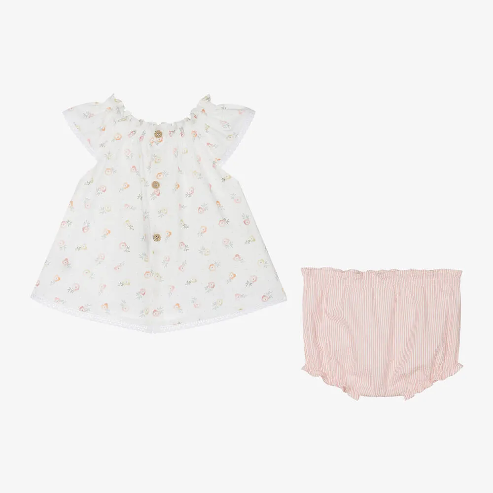 Girls Ivory Floral Cotton Shorts Set