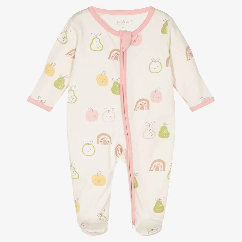 Girls Pears & Rainbows Cotton Babygrow