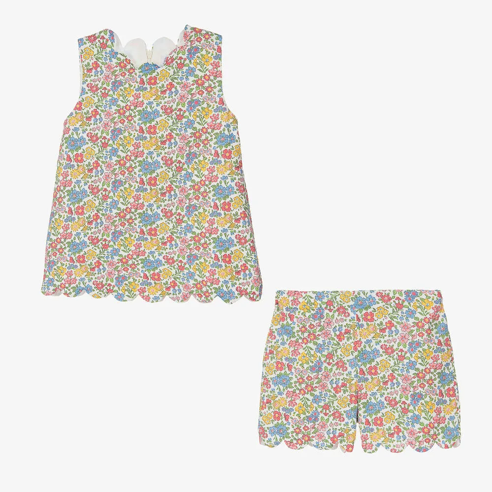 Girls Pink Cotton Floral Shorts Set