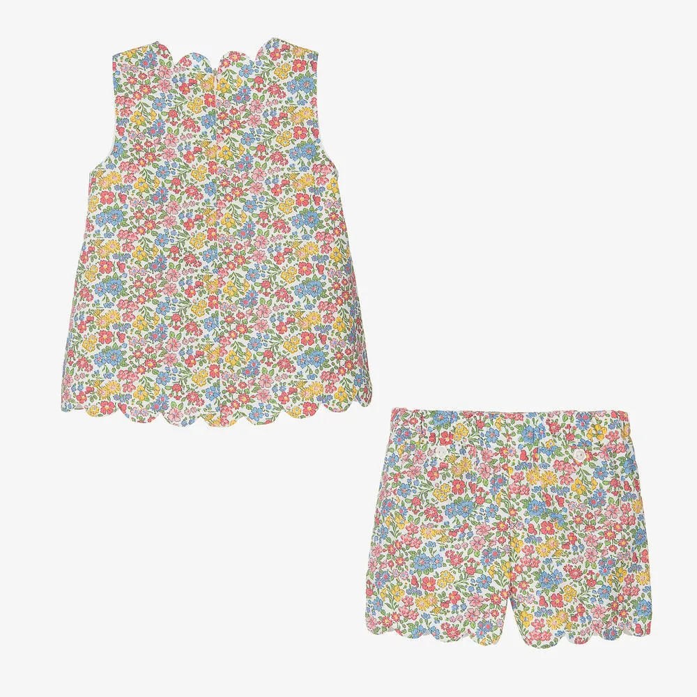 Girls Pink Cotton Floral Shorts Set