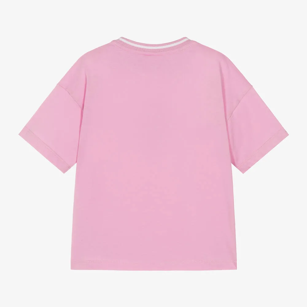 Girls Pink Cotton Tennis Crocodile T-Shirt